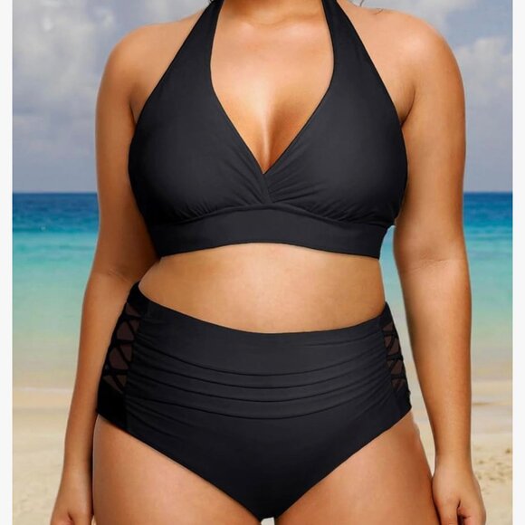 * Plus Size Black Bikini High Waisted Swimsuits Tummy Control 2 Piece NEW 2026 - Picture 7 of 13